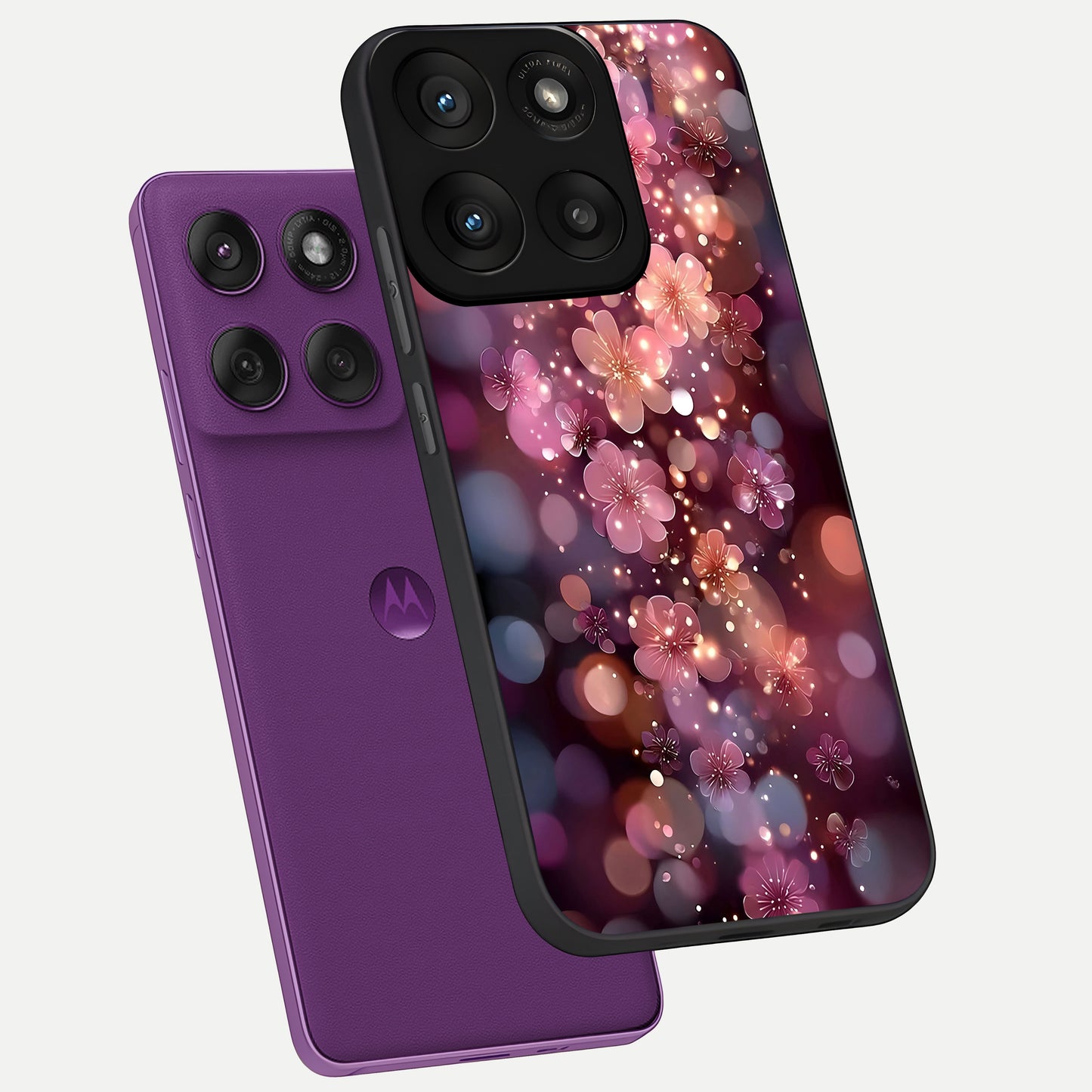  Glowing Petal Bliss phone case For Moto Edge 60 Pro showing premium glass back cover with detailed artwork
