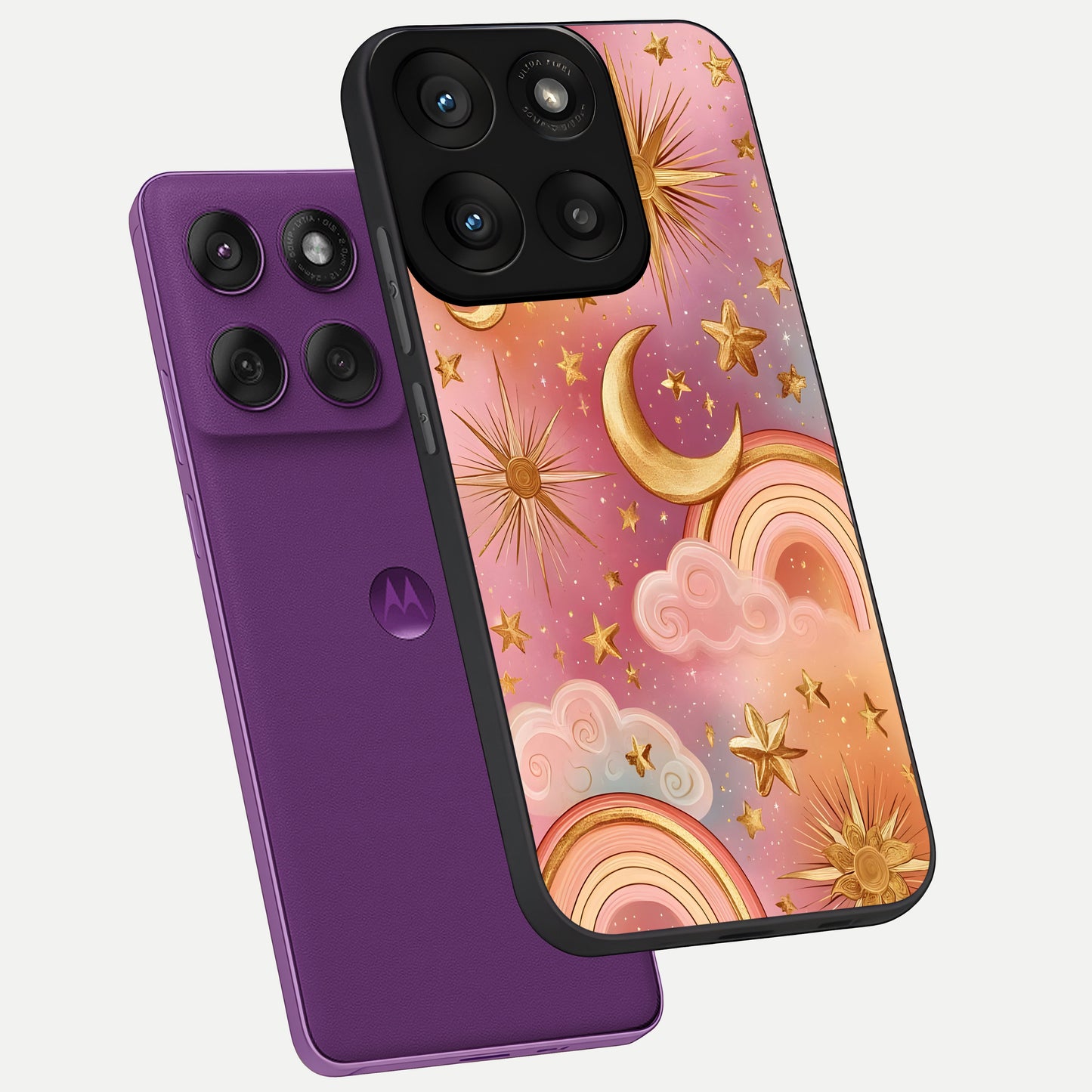  Golden Celestial Dreams phone case For Moto Edge 60 Pro showing premium glass back cover with detailed artwork