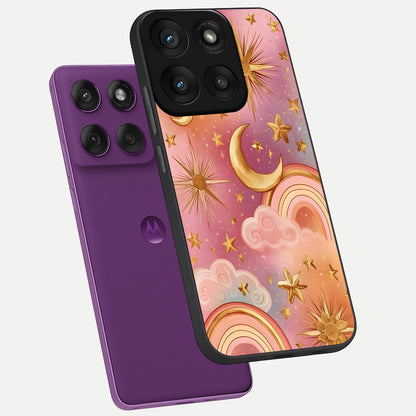  Golden Celestial Dreams phone case For Moto Edge 60 Pro showing premium glass back cover with detailed artwork