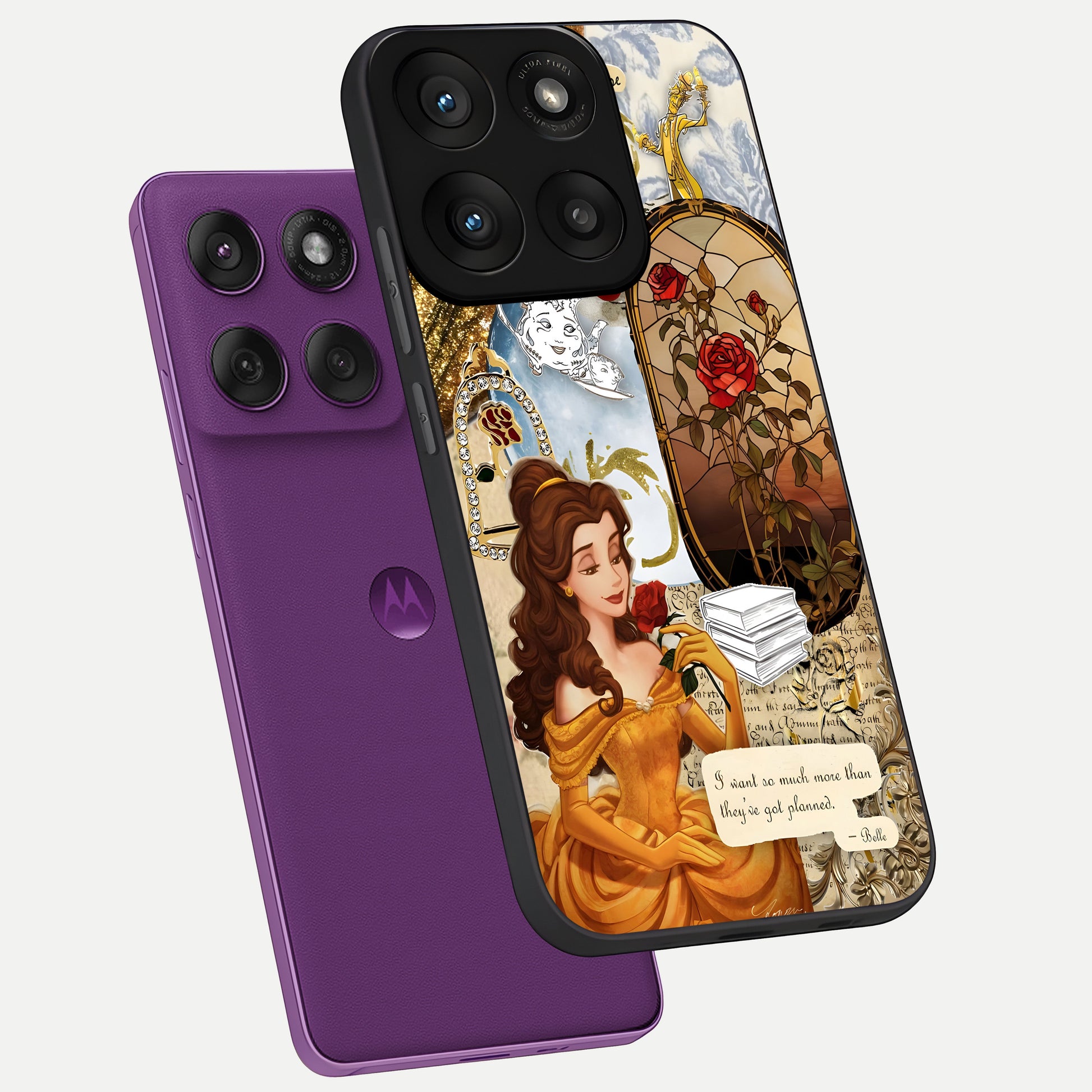  Golden Dream Belle phone case For Moto Edge 60 Pro showing premium glass back cover with detailed artwork