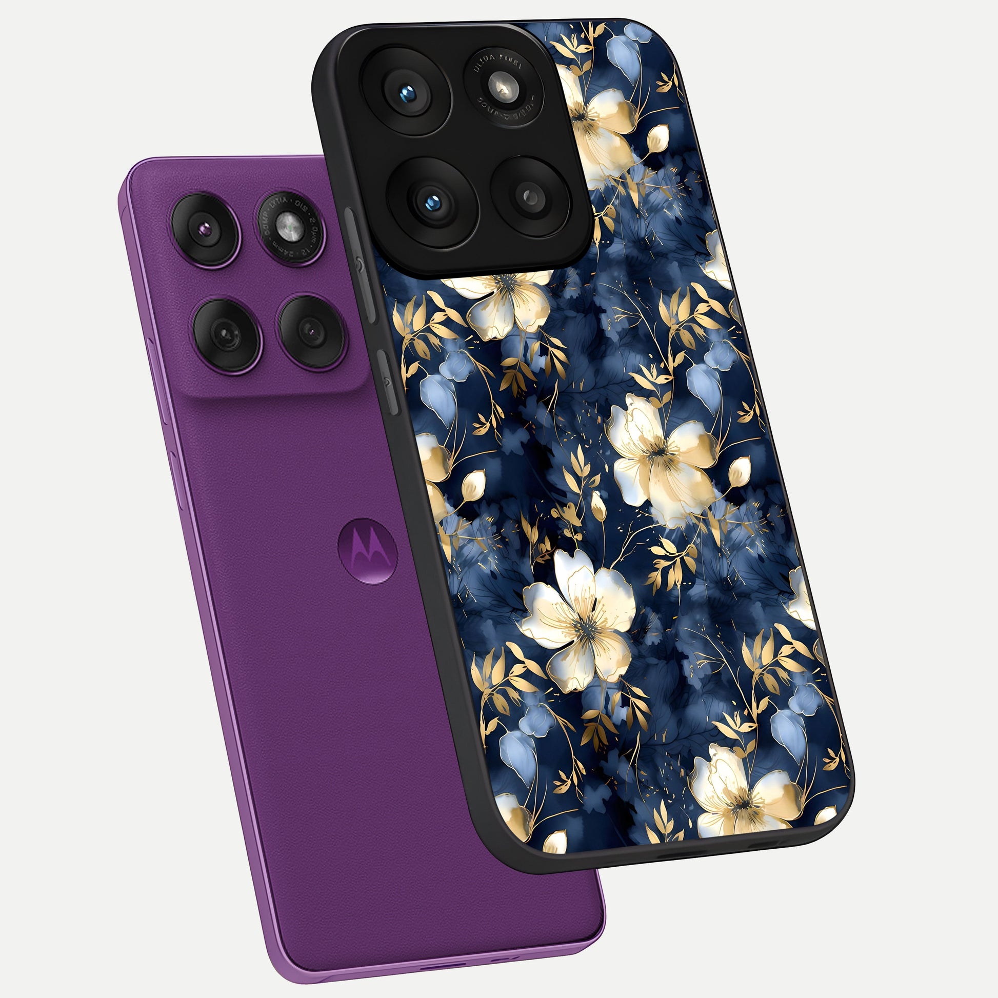  Golden Midnight Bloom phone case For Moto Edge 60 Pro showing premium glass back cover with detailed artwork