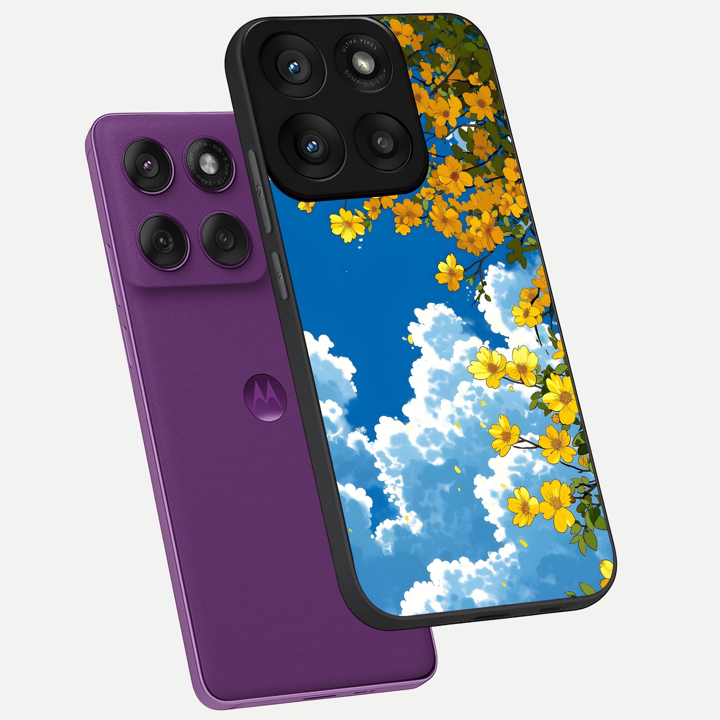  Golden Petal Sky phone case For Moto Edge 60 Pro showing premium glass back cover with detailed artwork