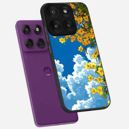  Golden Petal Sky phone case For Moto Edge 60 Pro showing premium glass back cover with detailed artwork