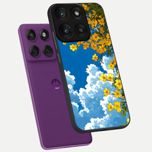  Golden Petal Sky phone case For Moto Edge 60 Pro showing premium glass back cover with detailed artwork
