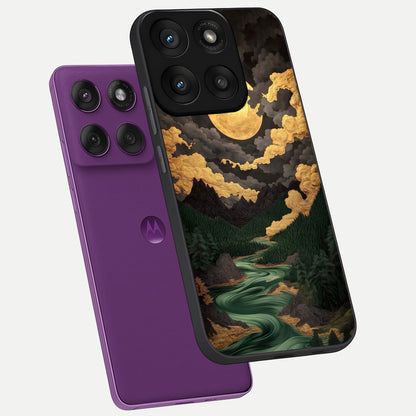  Golden River Moon phone case For Moto Edge 60 Pro showing premium glass back cover with detailed artwork