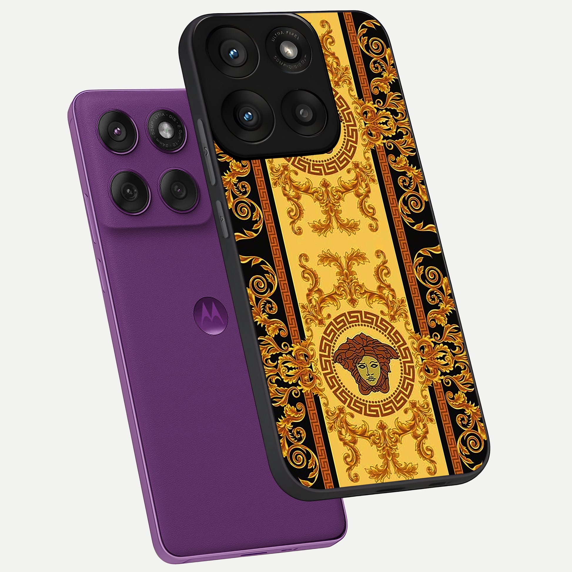  Golden Royal Heritage phone case For Moto Edge 60 Pro showing premium glass back cover with detailed artwork