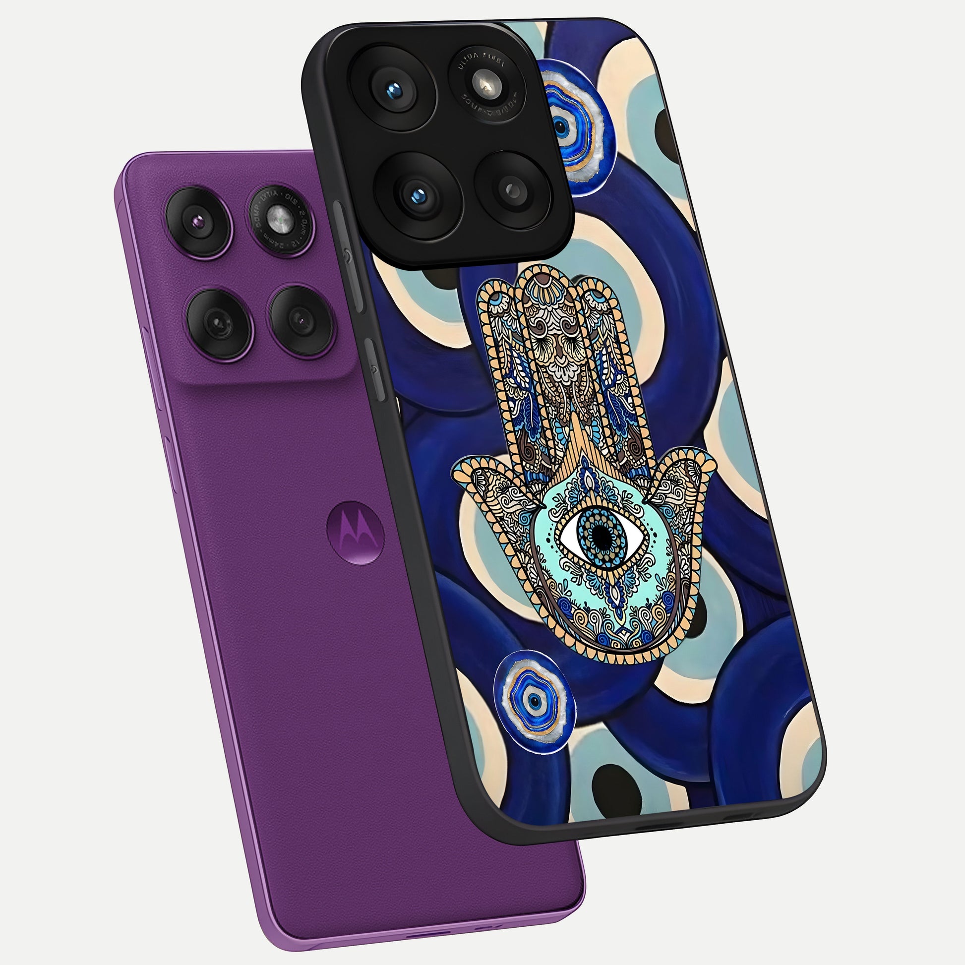  Hamsa Divine Guard phone case For Moto Edge 60 Pro showing premium glass back cover with detailed artwork