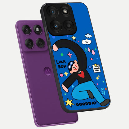  Happy Luck Vibe phone case For Moto Edge 60 Pro showing premium glass back cover with detailed artwork