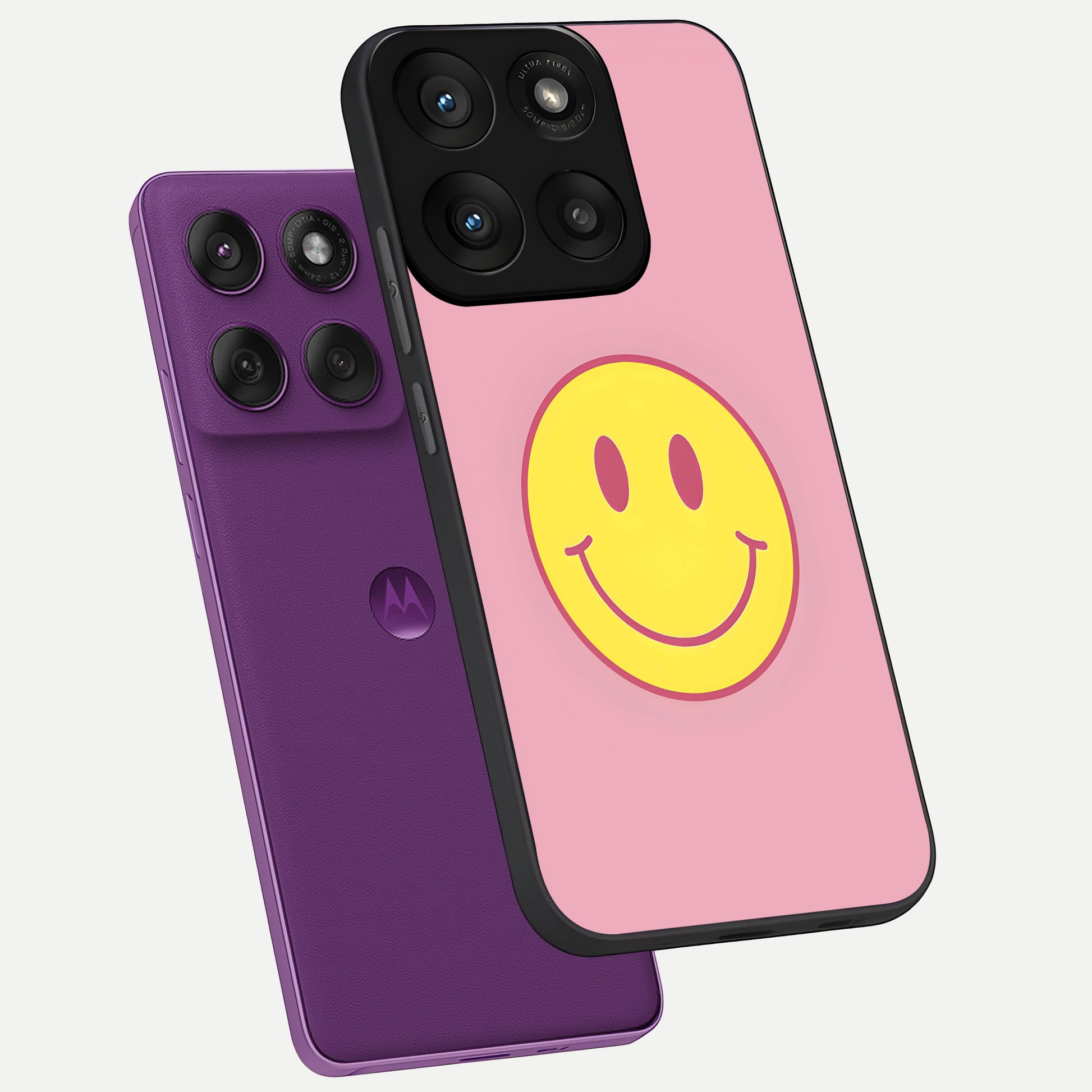  Happy Pink Mood phone case For Moto Edge 60 Pro showing premium glass back cover with detailed artwork