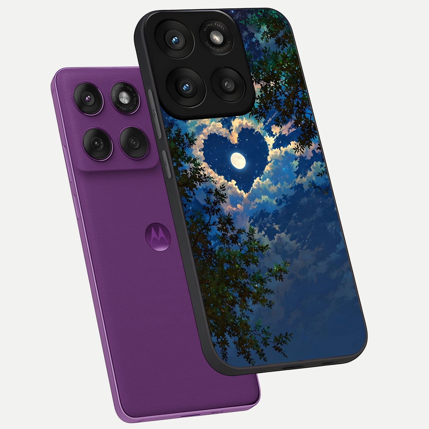  Heart With Moon Sky phone case For Moto Edge 60 Pro showing premium glass back cover with detailed artwork