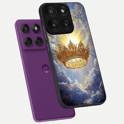  Heavenly Crown Light phone case For Moto Edge 60 Pro showing premium glass back cover with detailed artwork