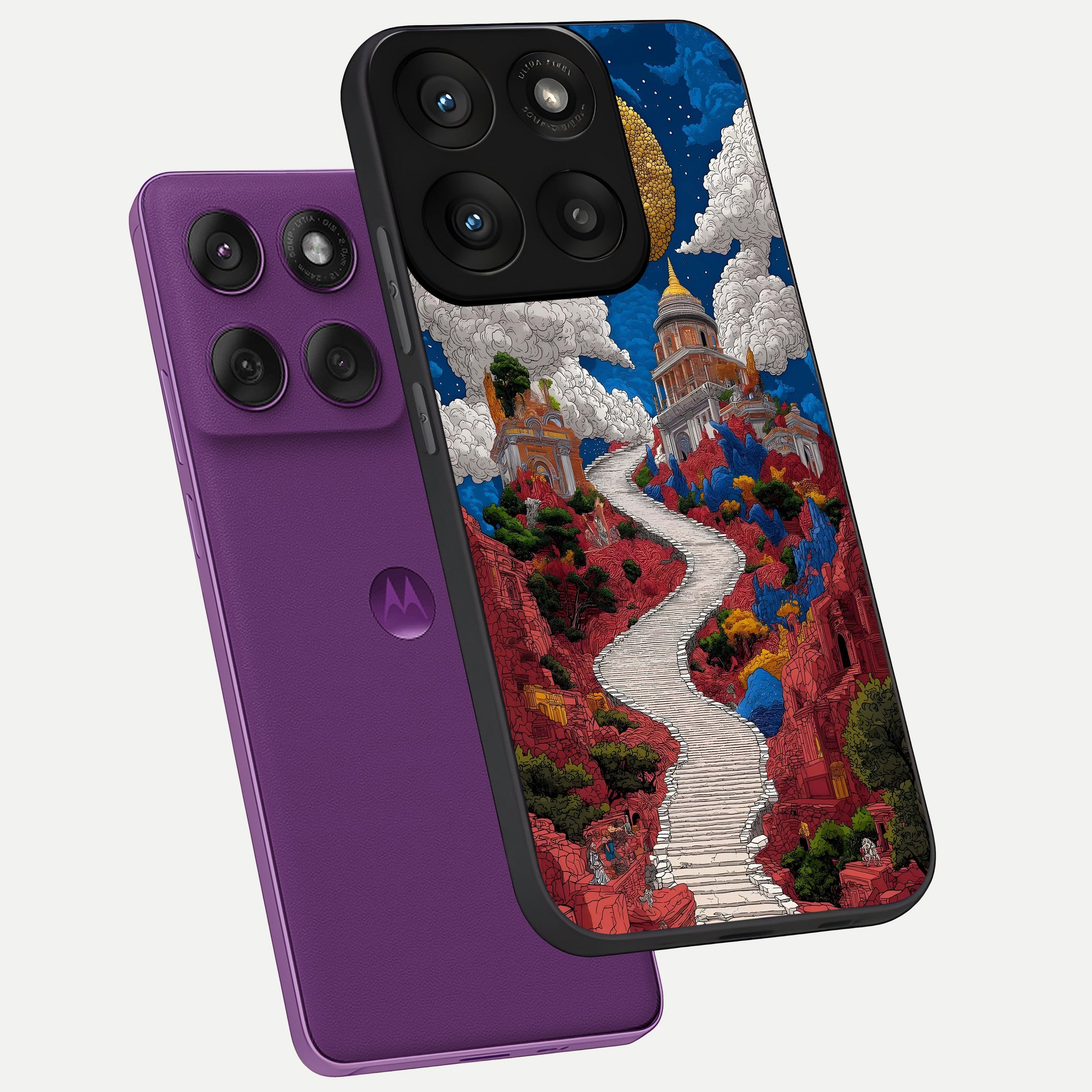  Heavenly Moon Path phone case For Moto Edge 60 Pro showing premium glass back cover with detailed artwork
