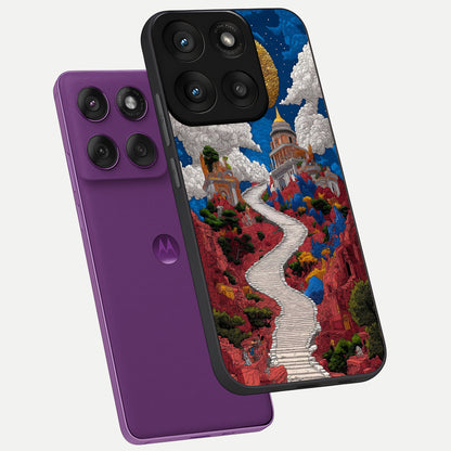  Heavenly Moon Path phone case For Moto Edge 60 Pro showing premium glass back cover with detailed artwork