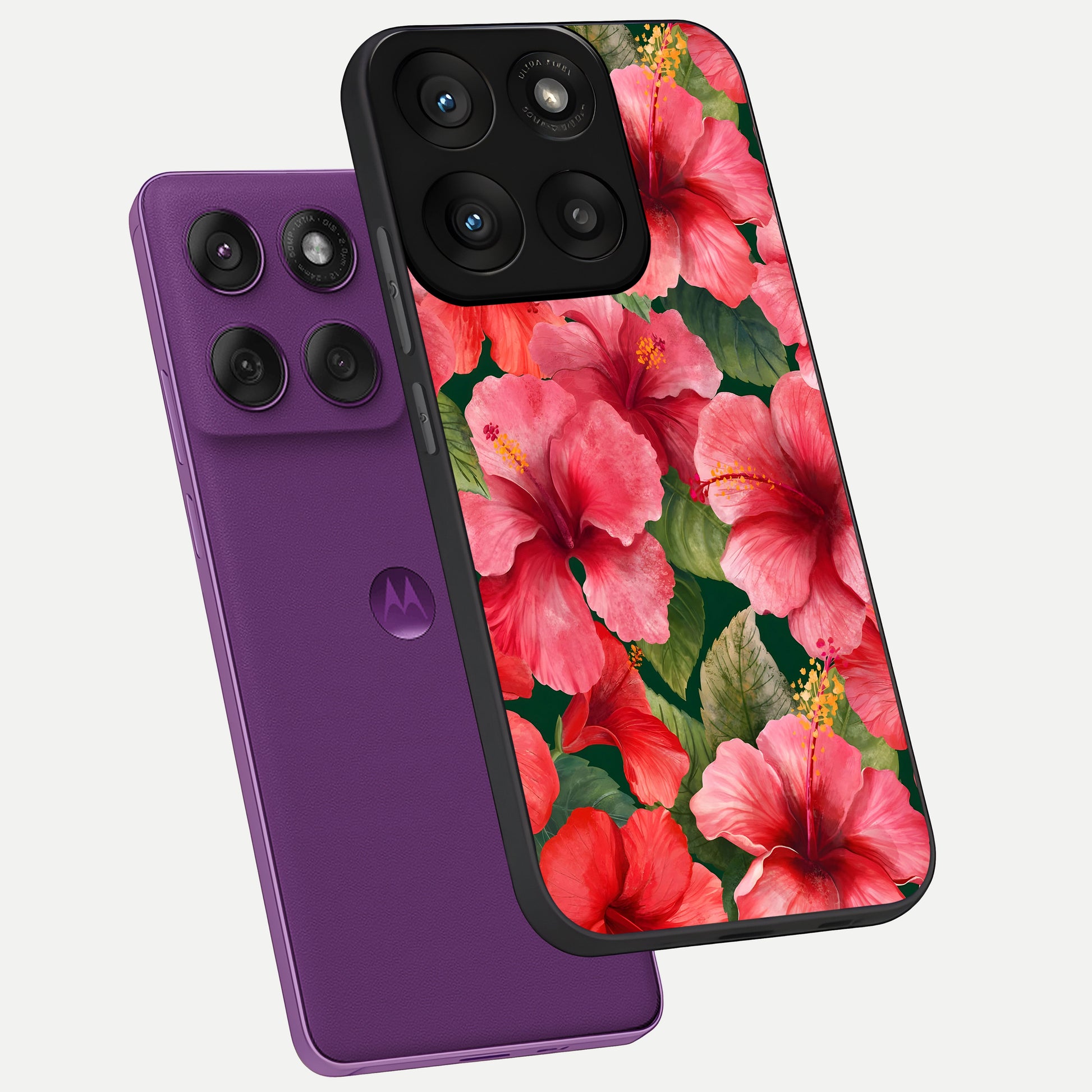  Hibiscus Pattern phone case For Moto Edge 60 Pro showing premium glass back cover with detailed artwork