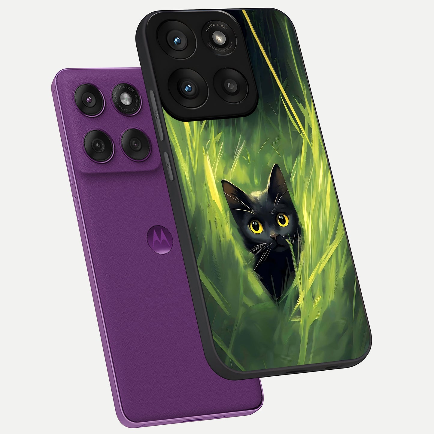 Hidden Cat Whisper phone case For Moto Edge 60 Pro showing premium glass back cover with detailed artwork