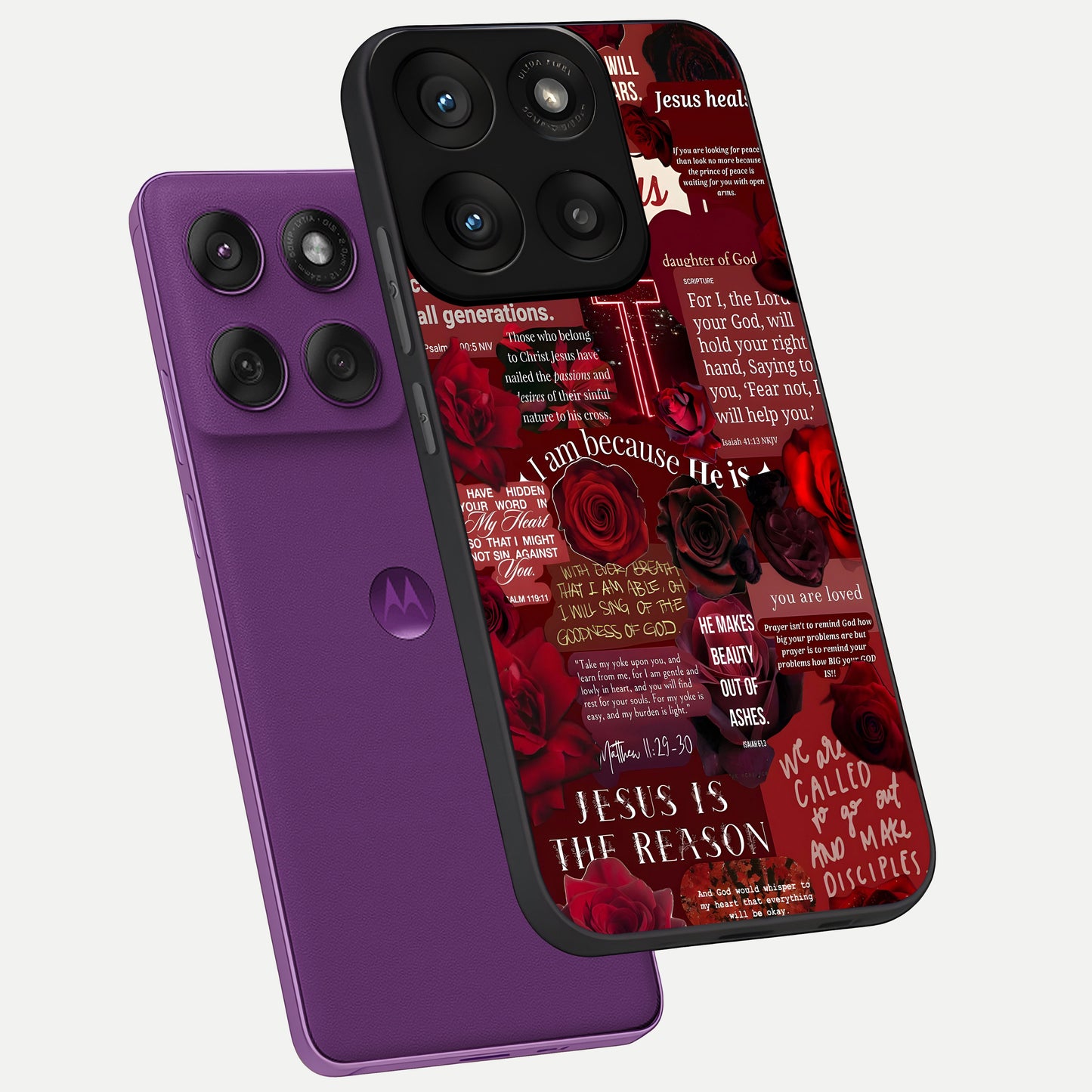  Jesus Love Heals phone case For Moto Edge 60 Pro showing premium glass back cover with detailed artwork