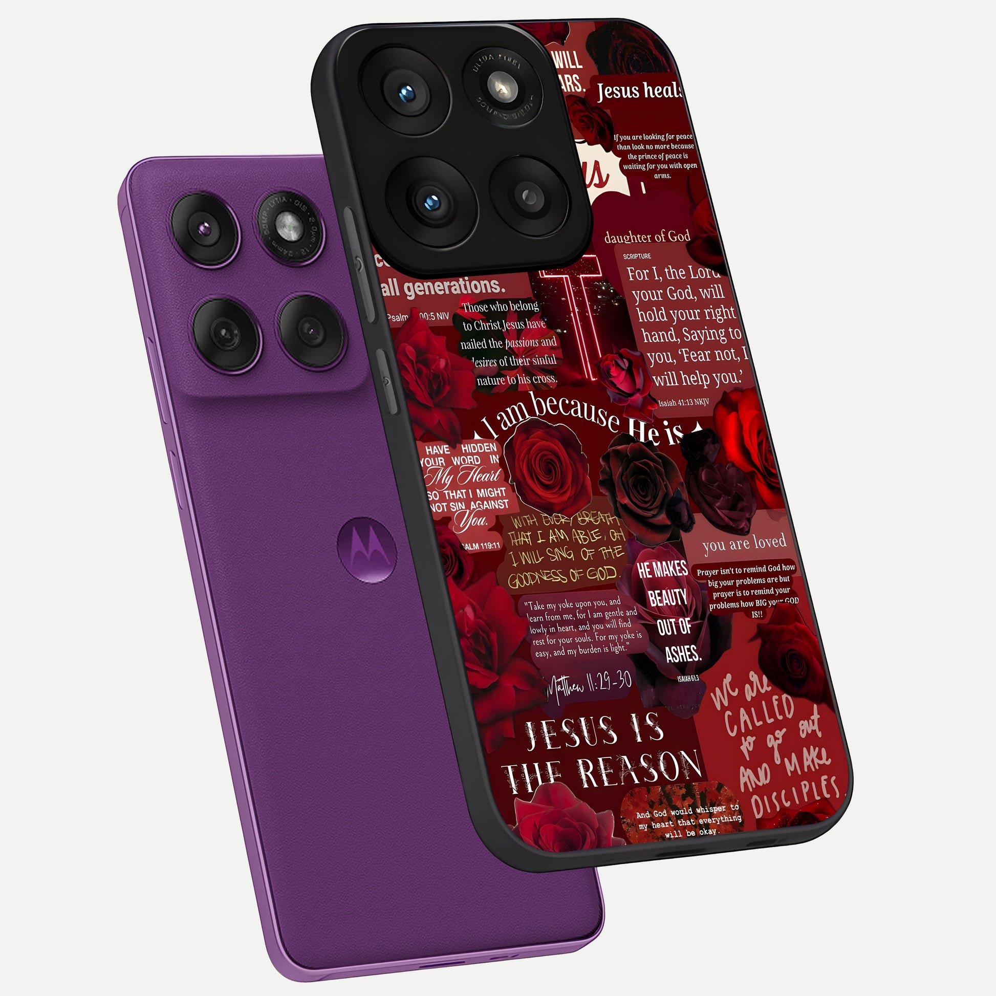  Jesus Love Heals phone case For Moto Edge 60 Pro showing premium glass back cover with detailed artwork