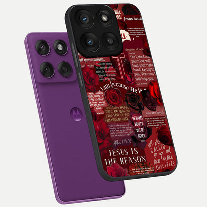  Jesus Love Heals phone case For Moto Edge 60 Pro showing premium glass back cover with detailed artwork