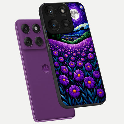 Lavender Moon Field phone case For Moto Edge 60 Pro showing premium glass back cover with detailed artwork
