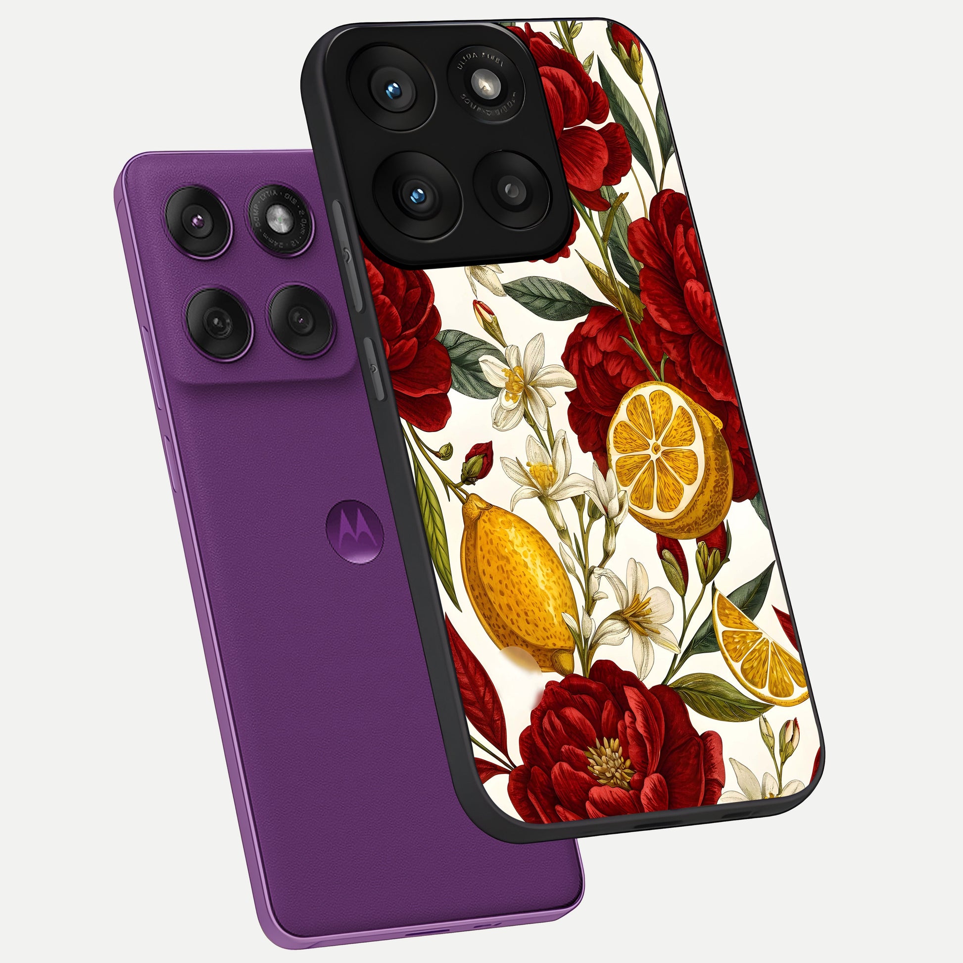  Lemon Rose Charm phone case For Moto Edge 60 Pro showing premium glass back cover with detailed artwork
