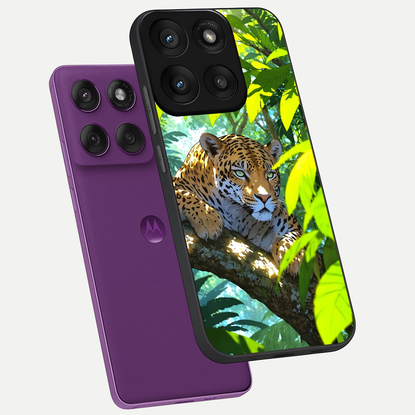  Leopard in Jungle phone case For Moto Edge 60 Pro showing premium glass back cover with detailed artwork