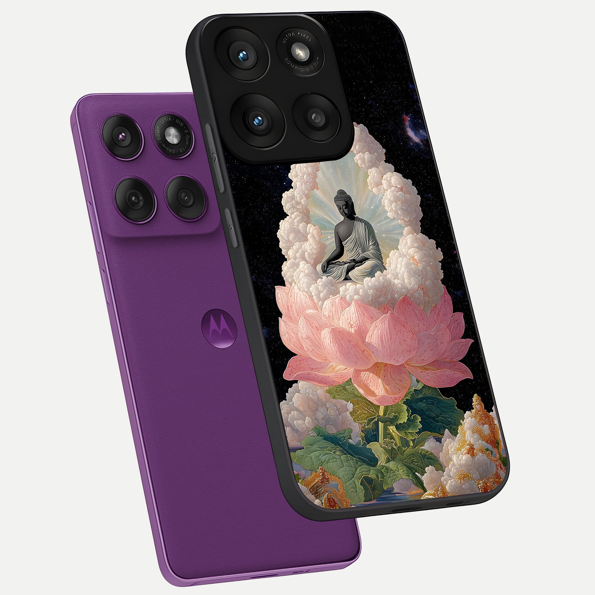  Lotus Divine Peace phone case For Moto Edge 60 Pro showing premium glass back cover with detailed artwork