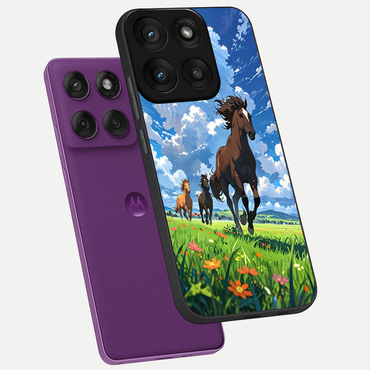  Majestic Horses Galloping phone case For Moto Edge 60 Pro showing premium glass back cover with detailed artwork