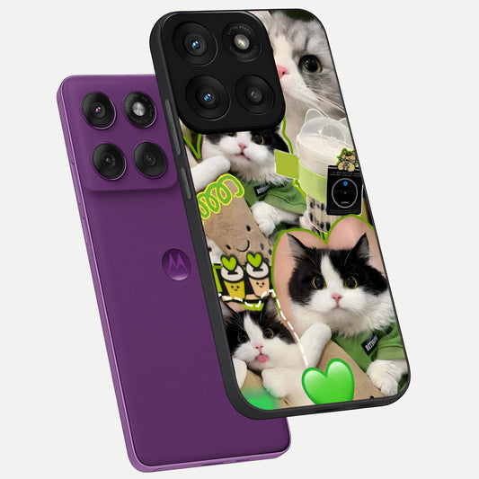  Matcha Cats Mood phone case For Moto Edge 60 Pro showing premium glass back cover with detailed artwork
