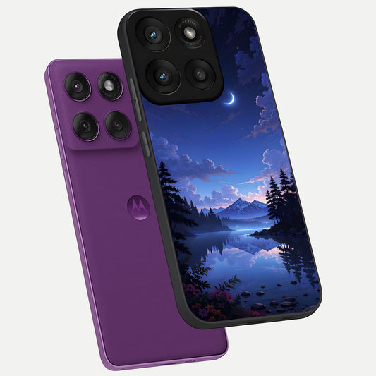 Midnight Lake Peace phone case For Moto Edge 60 Pro showing premium glass back cover with detailed artwork