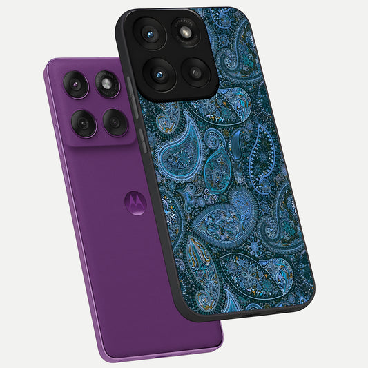  Midnight Paisley Glow phone case For Moto Edge 60 Pro showing premium glass back cover with detailed artwork