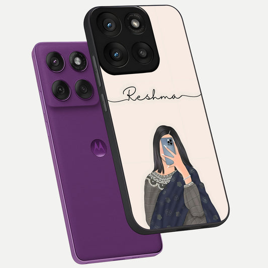  Mirror Mood Muse With Custom Name phone case For Moto Edge 60 Pro showing premium glass back cover with detailed artwork