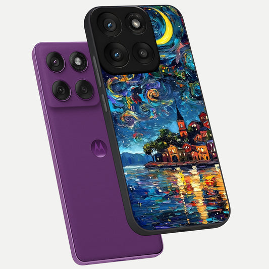  Moonlight Harbor Glow phone case For Moto Edge 60 Pro showing premium glass back cover with detailed artwork