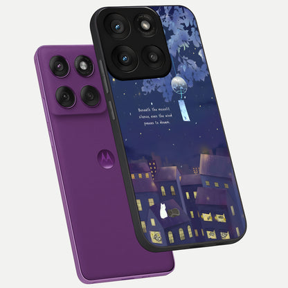 Moonlit Cat Silence phone case For Moto Edge 60 Pro showing premium glass back cover with detailed artwork
