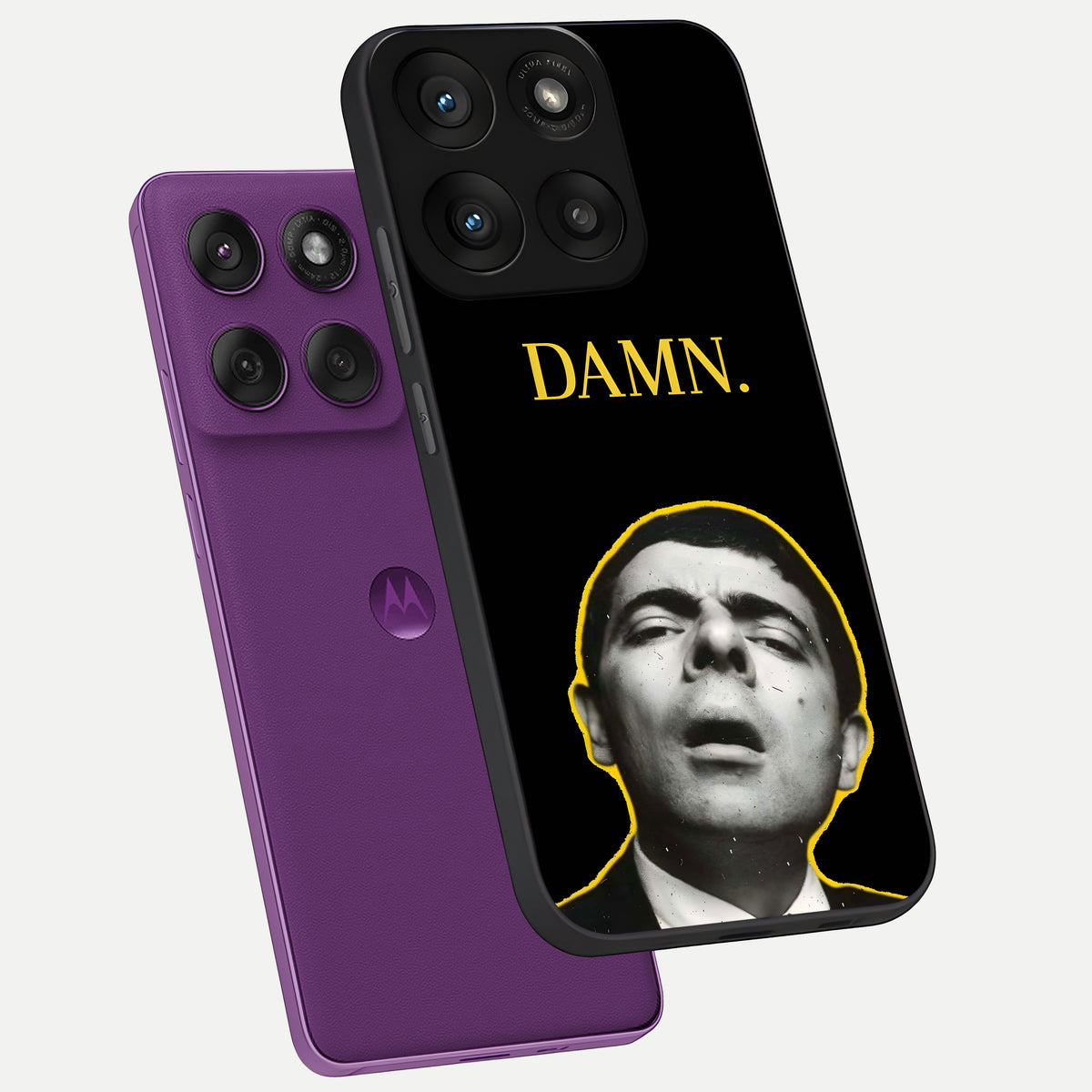  Mr Bean Damn phone case For Moto Edge 60 Pro showing premium glass back cover with detailed artwork