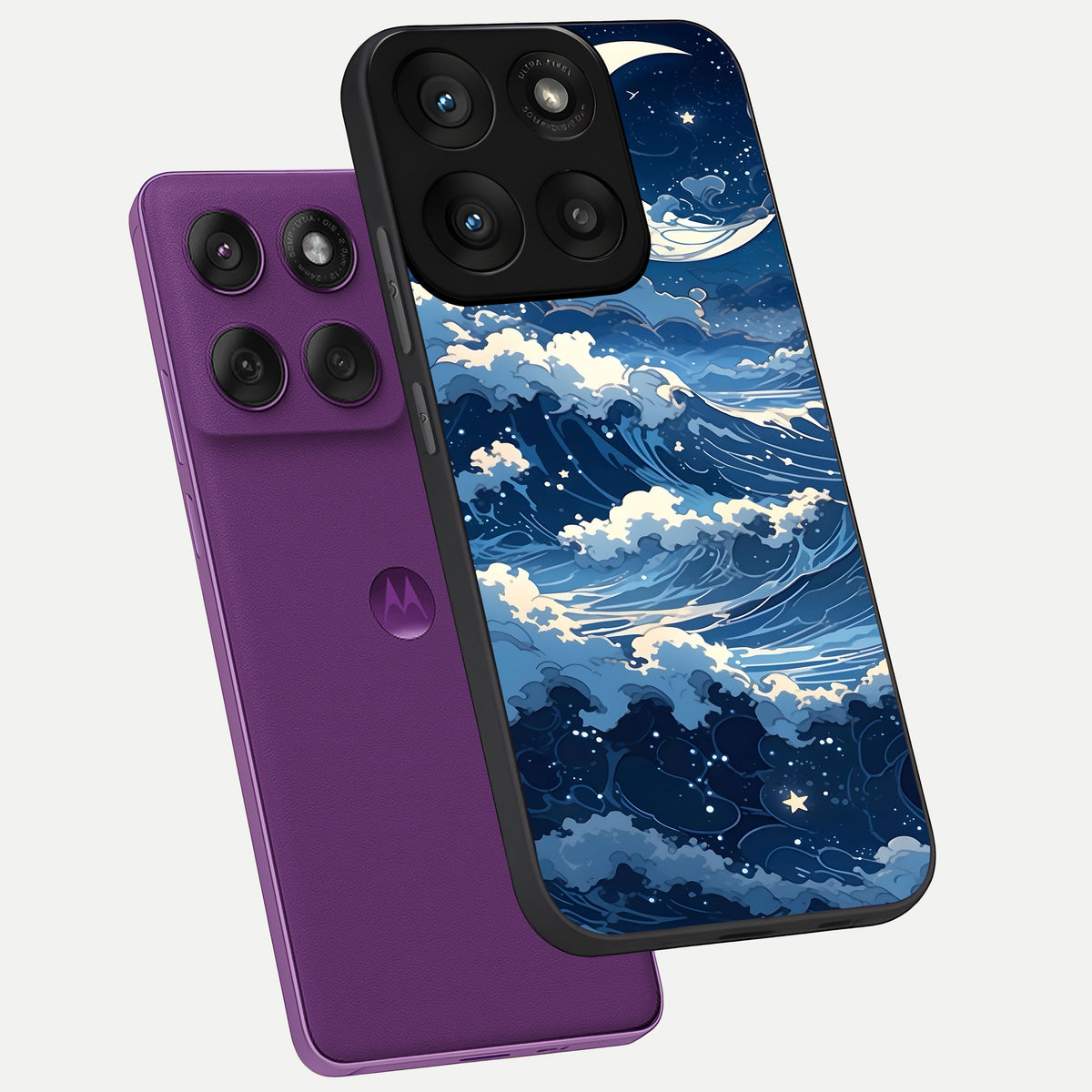 Ocean Moon Waves phone case For Moto Edge 60 Pro showing premium glass back cover with detailed artwork