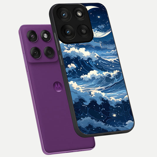  Ocean Moon Waves phone case For Moto Edge 60 Pro showing premium glass back cover with detailed artwork
