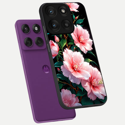  Peach Flower phone case For Moto Edge 60 Pro showing premium glass back cover with detailed artwork