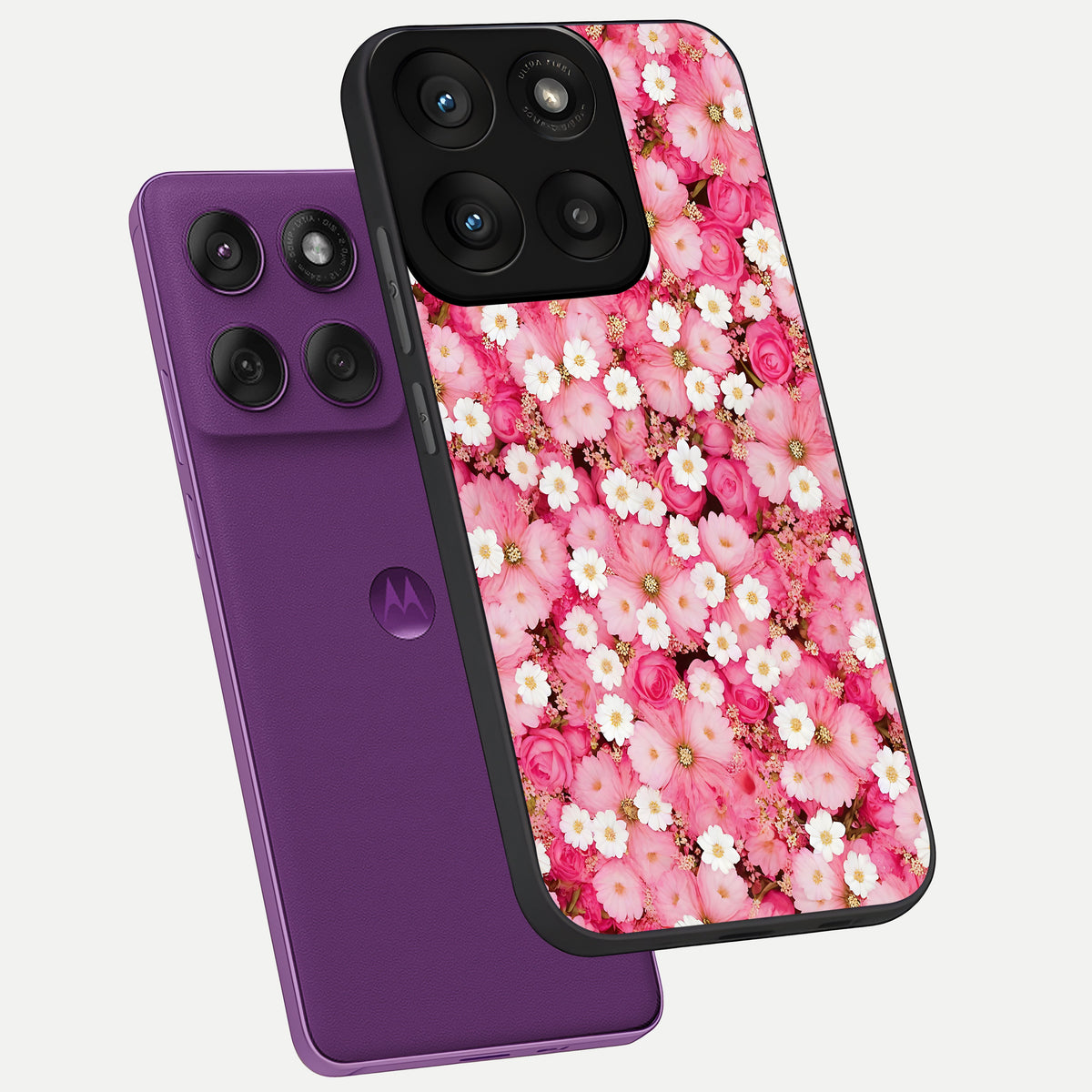  Pink Daisy Bliss phone case For Moto Edge 60 Pro showing premium glass back cover with detailed artwork