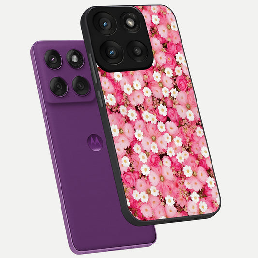  Pink Daisy Bliss phone case For Moto Edge 60 Pro showing premium glass back cover with detailed artwork