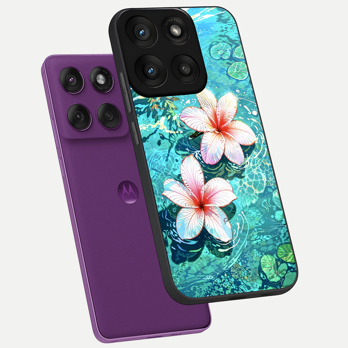  Pink Flowers in Water phone case For Moto Edge 60 Pro showing premium glass back cover with detailed artwork