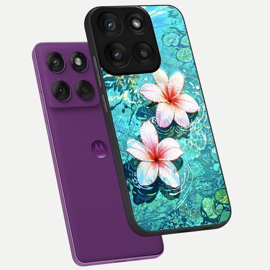  Pink Flowers in Water phone case For Moto Edge 60 Pro showing premium glass back cover with detailed artwork