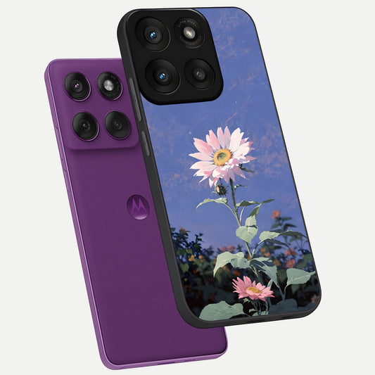  Pink Shells Outline phone case For Moto Edge 60 Pro showing premium glass back cover with detailed artwork