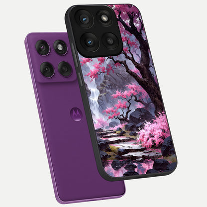  Pink Sunflower Glow phone case For Moto Edge 60 Pro showing premium glass back cover with detailed artwork