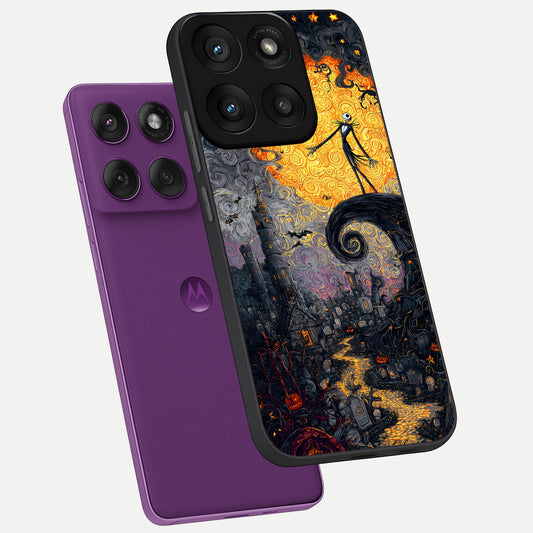  Pumpkin Moon Night phone case For Moto Edge 60 Pro showing premium glass back cover with detailed artwork