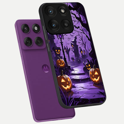  Pumpkin Patch Halloween phone case For Moto Edge 60 Pro showing premium glass back cover with detailed artwork