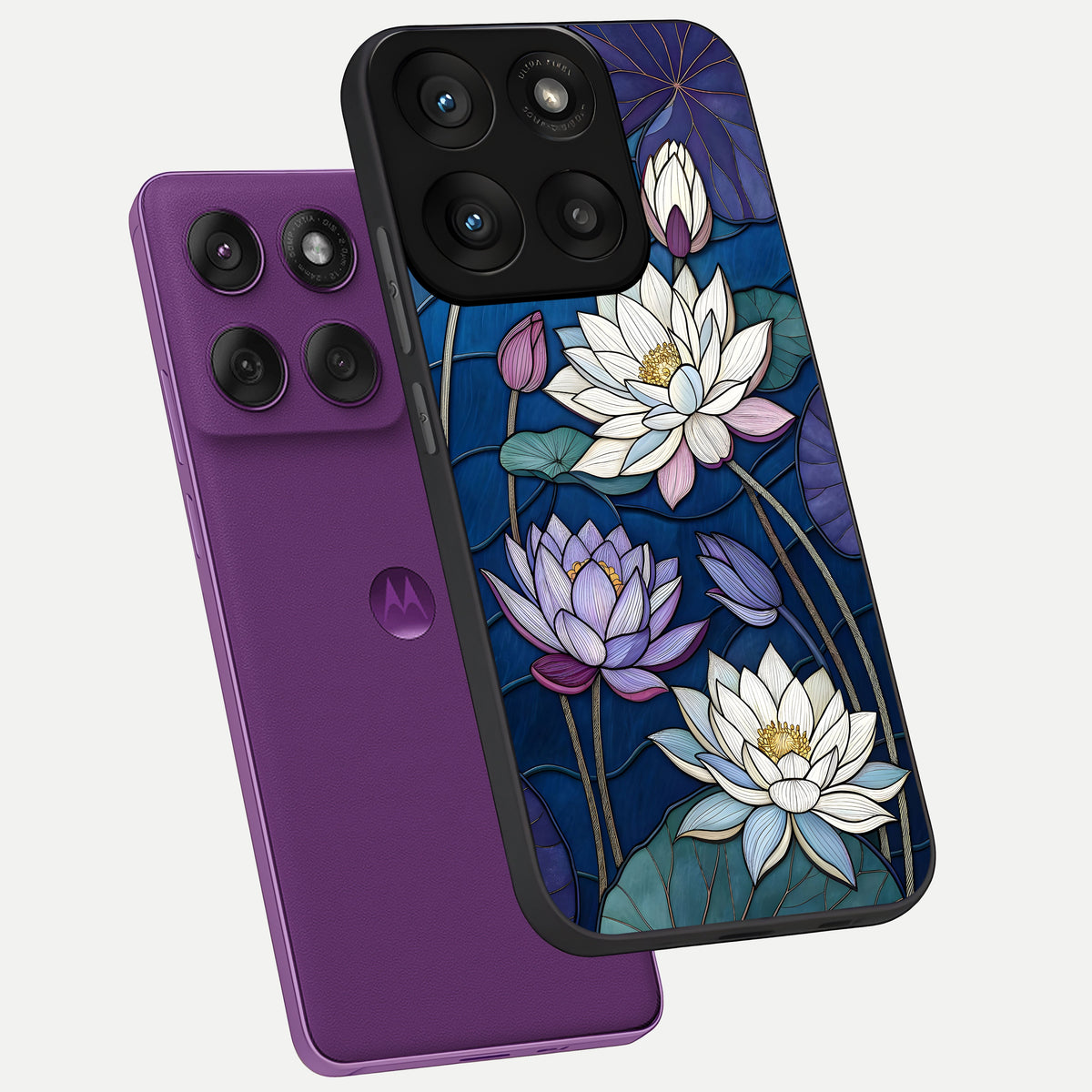 Purple Lotus Stained phone case For Moto Edge 60 Pro showing premium glass back cover with detailed artwork