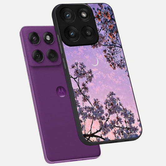  Purple Serenity Moon phone case For Moto Edge 60 Pro showing premium glass back cover with detailed artwork