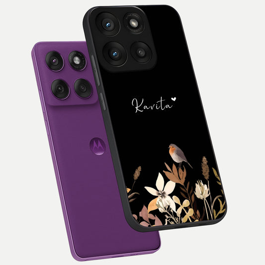  Quiet Garden Tune Custom Name phone case For Moto Edge 60 Pro showing premium glass back cover with detailed artwork