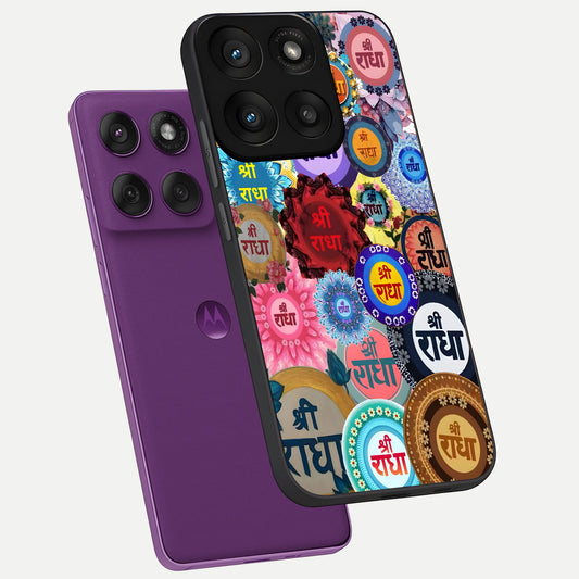  Radha Divine Bloom phone case For Moto Edge 60 Pro showing premium glass back cover with detailed artwork