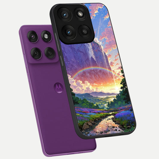  Rainbow Valley Dream phone case For Moto Edge 60 Pro showing premium glass back cover with detailed artwork